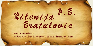 Milenija Bratulović vizit kartica